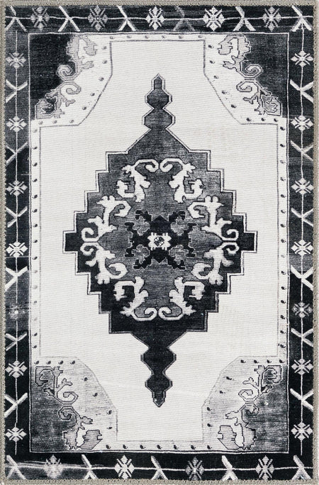 Heritage Elegance Collection Area Rug -  Winterthur (Black and White)