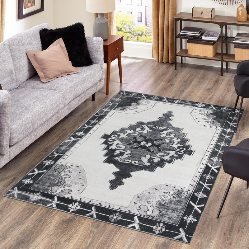 Heritage Elegance Collection Area Rug -  Winterthur (Black and White) Rectangle Black and White  lifestyle 14