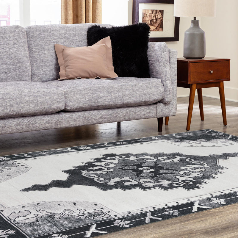 Heritage Elegance Collection Area Rug -  Winterthur (Black and White) Rectangle Black and White  lifestyle 15