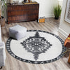 Heritage Elegance Collection Area Rug -  Winterthur (Black and White) Round Black and White  lifestyle 69