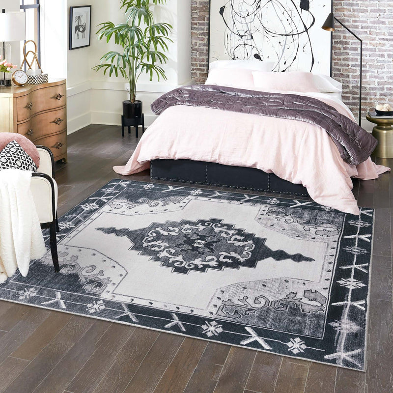 Heritage Elegance Collection Area Rug -  Winterthur (Black and White) Square Black and White  lifestyle 70