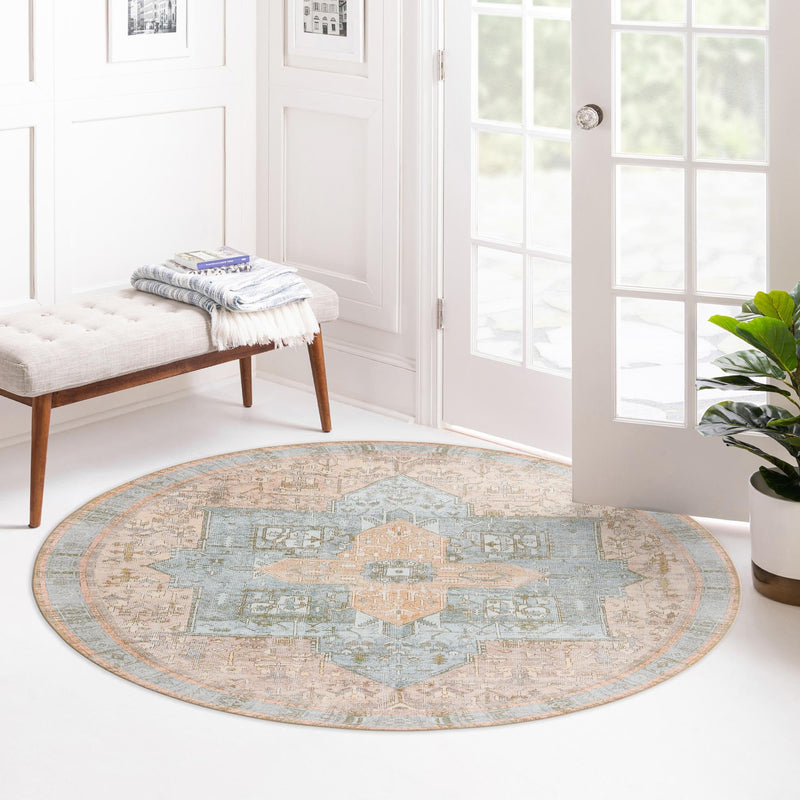 Heritage Elegance Collection Area Rug -  Windsor (Light Brown) Round Light Brown  lifestyle 74