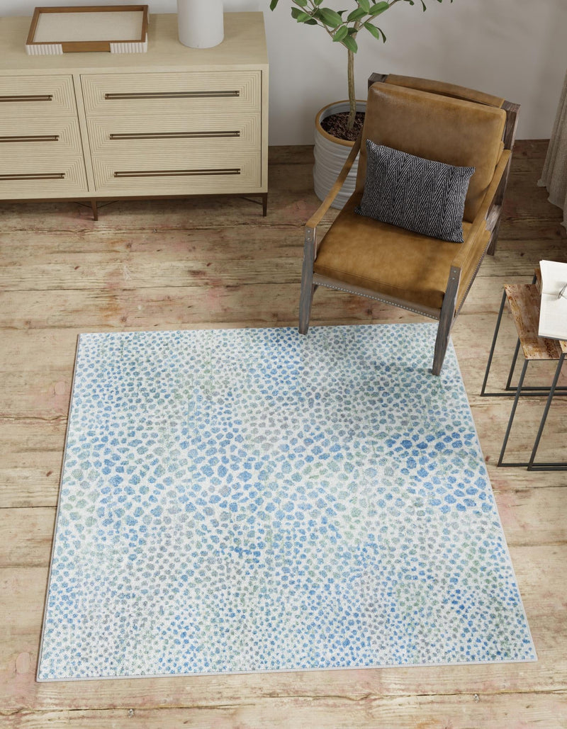 Aegean Elegance Washables Collection Area Rug -  Mykonos Square Ivory Blue  lifestyle 53