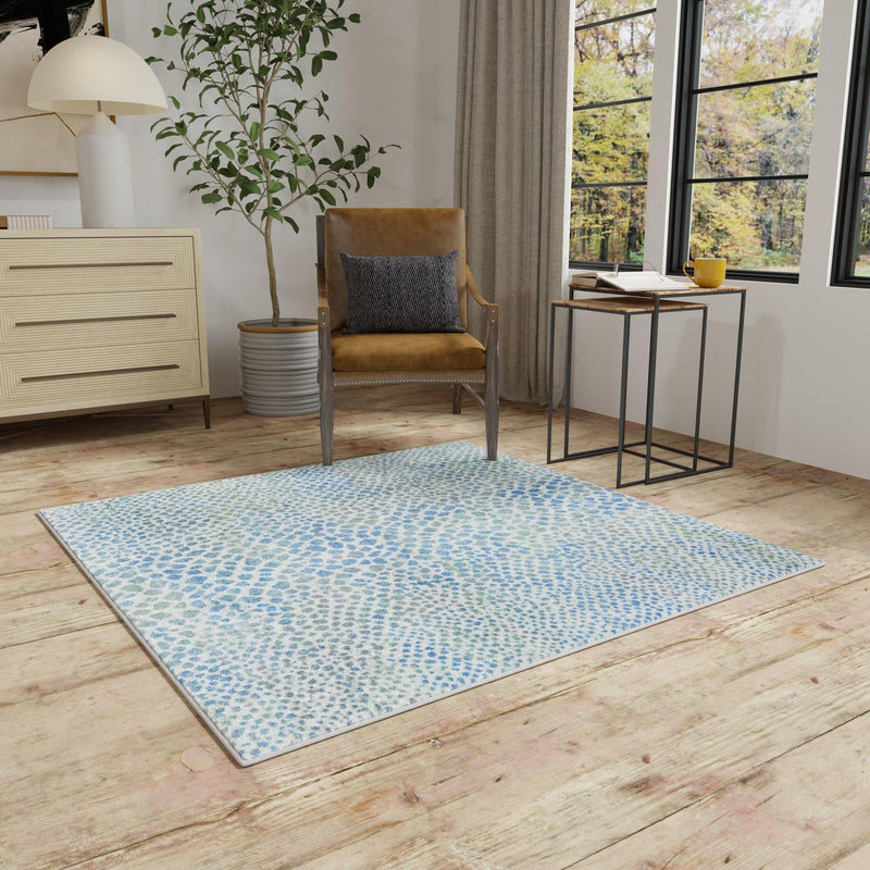 Aegean Elegance Washables Collection Area Rug -  Mykonos Square Ivory Blue  lifestyle 134