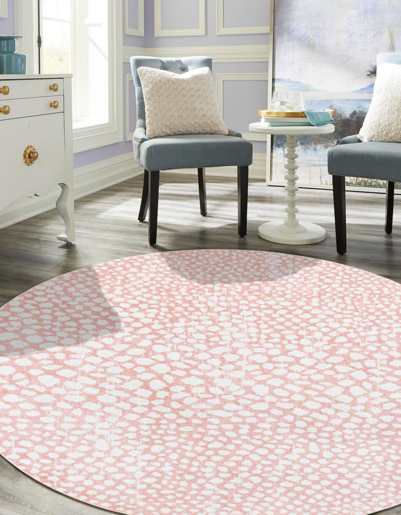 Aegean Elegance Washables Collection Area Rug -  Mykonos Round Rose Pink  lifestyle 60