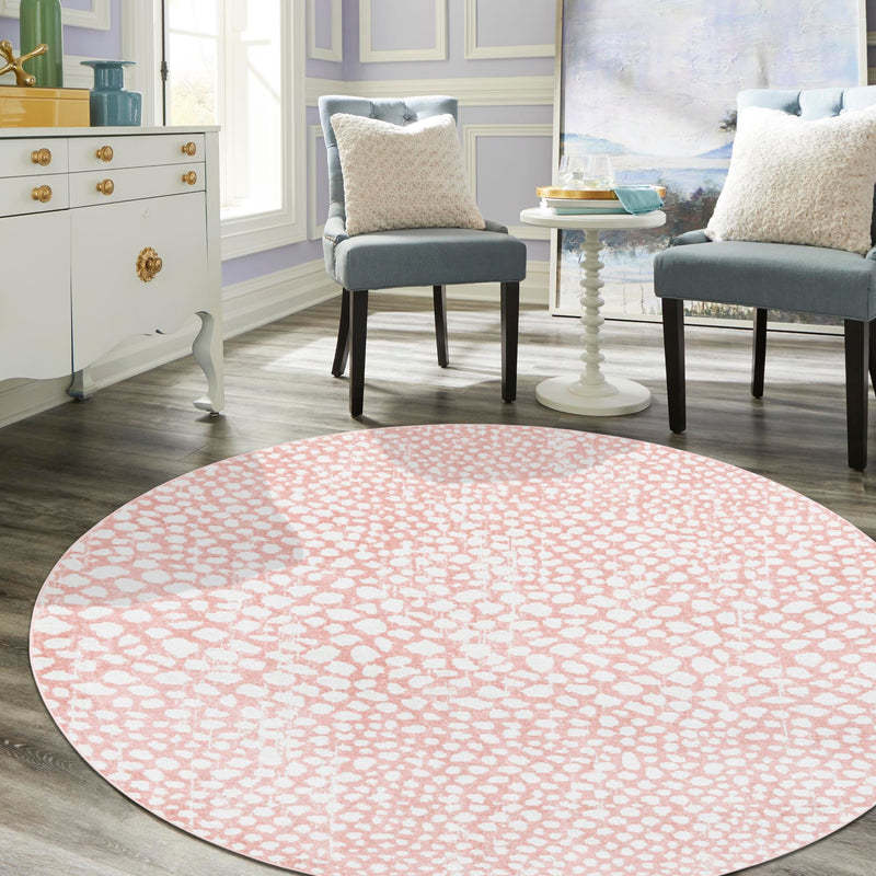 Aegean Elegance Washables Collection Area Rug -  Mykonos Round Rose Pink  lifestyle 135