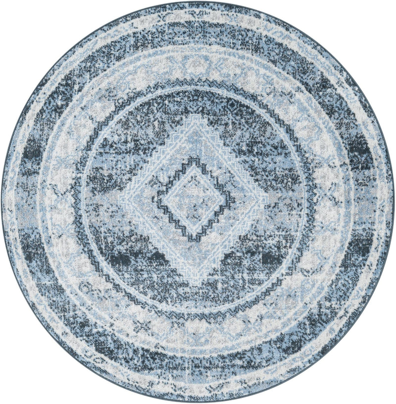 Aegean Elegance Washables Collection Area Rug -  Delos Round Navy Blue  lifestyle 31