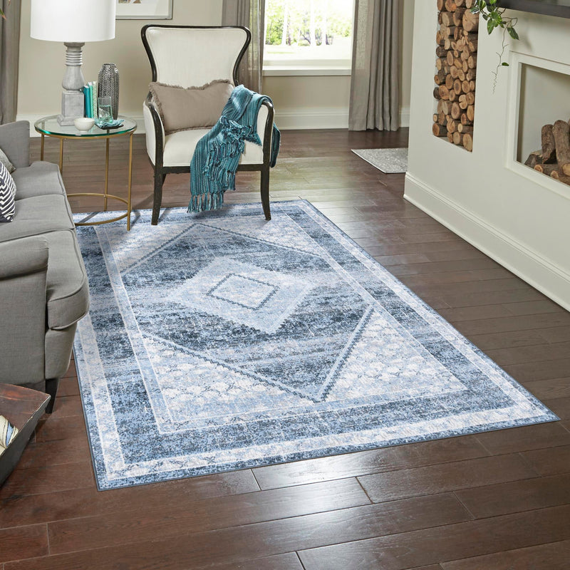 Aegean Elegance Washables Collection Area Rug -  Delos Rectangle Navy Blue  lifestyle 27