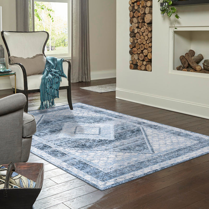 Aegean Elegance Washables Collection Area Rug -  Delos Rectangle Navy Blue  lifestyle 29