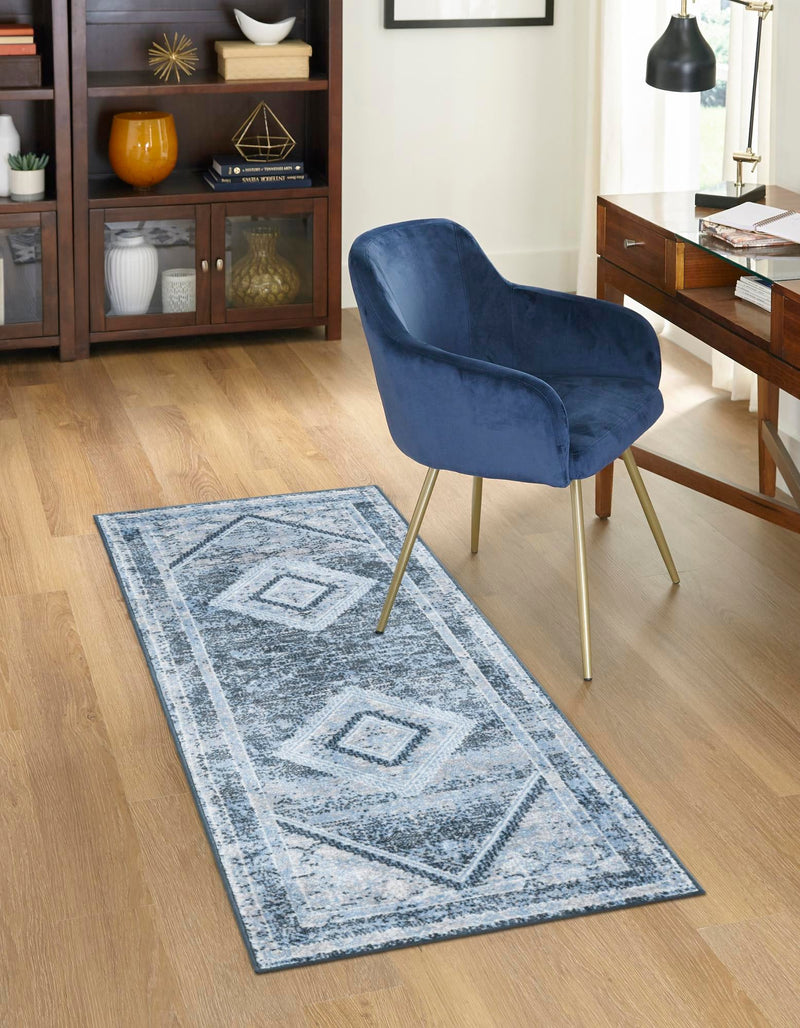 Aegean Elegance Washables Collection Area Rug -  Delos Runner Navy Blue  lifestyle 38