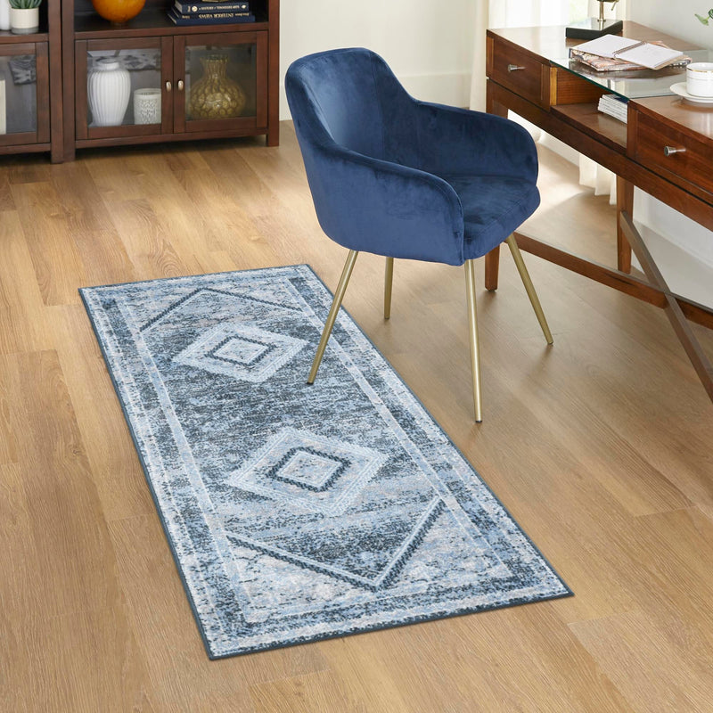 Aegean Elegance Washables Collection Area Rug -  Delos Runner Navy Blue  lifestyle 114