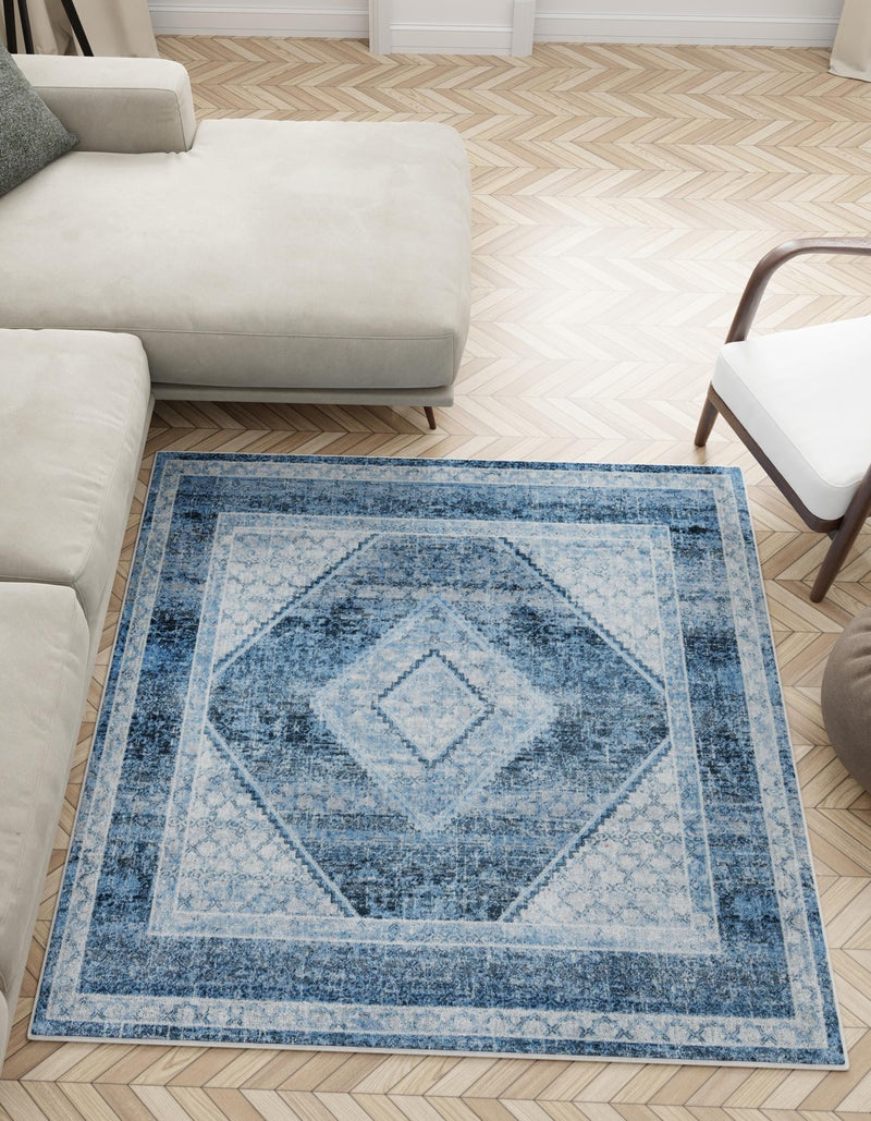 Aegean Elegance Washables Collection Area Rug -  Delos Square Navy Blue  lifestyle 39