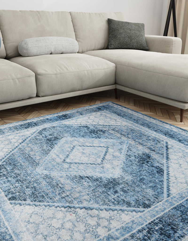 Aegean Elegance Washables Collection Area Rug -  Delos Square Navy Blue  lifestyle 49