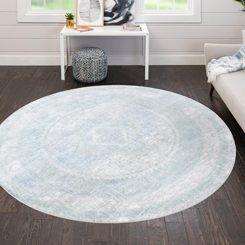 Aegean Elegance Washables Collection Area Rug -  Delos Round Gray Green  lifestyle 116