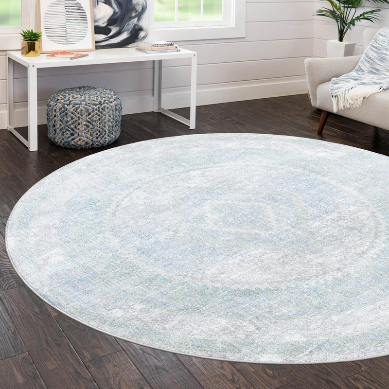 Aegean Elegance Washables Collection Area Rug -  Delos Round Gray Green  lifestyle 121