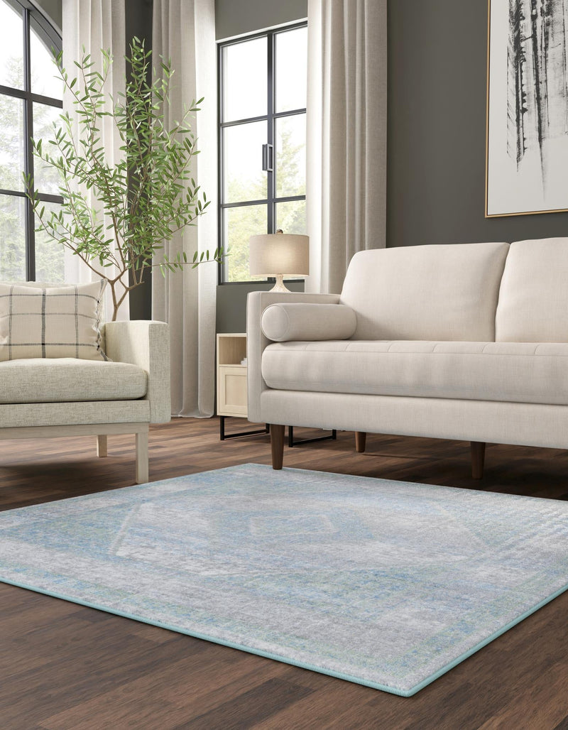 Aegean Elegance Washables Collection Area Rug -  Delos Square Gray Green  lifestyle 48