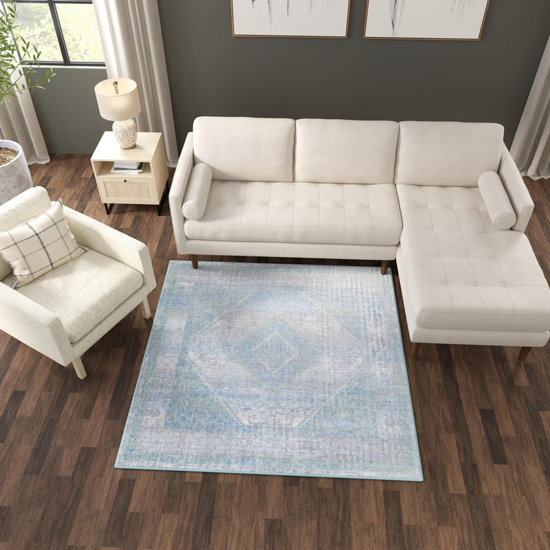 Aegean Elegance Washables Collection Area Rug -  Delos Square Gray Green  lifestyle 117