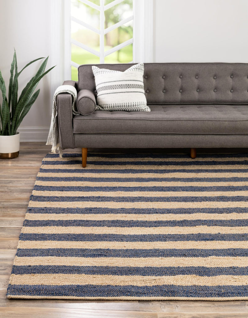 Woven Seaside Jute Collection Area Rug - Nantucket Square Navy Ivory  lifestyle 54