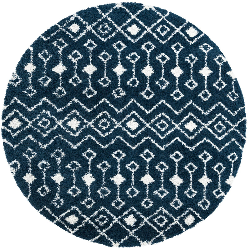 Berber Lattice Shag Collection Area Rug - Atlas (Navy Blue) Round Navy Blue Main