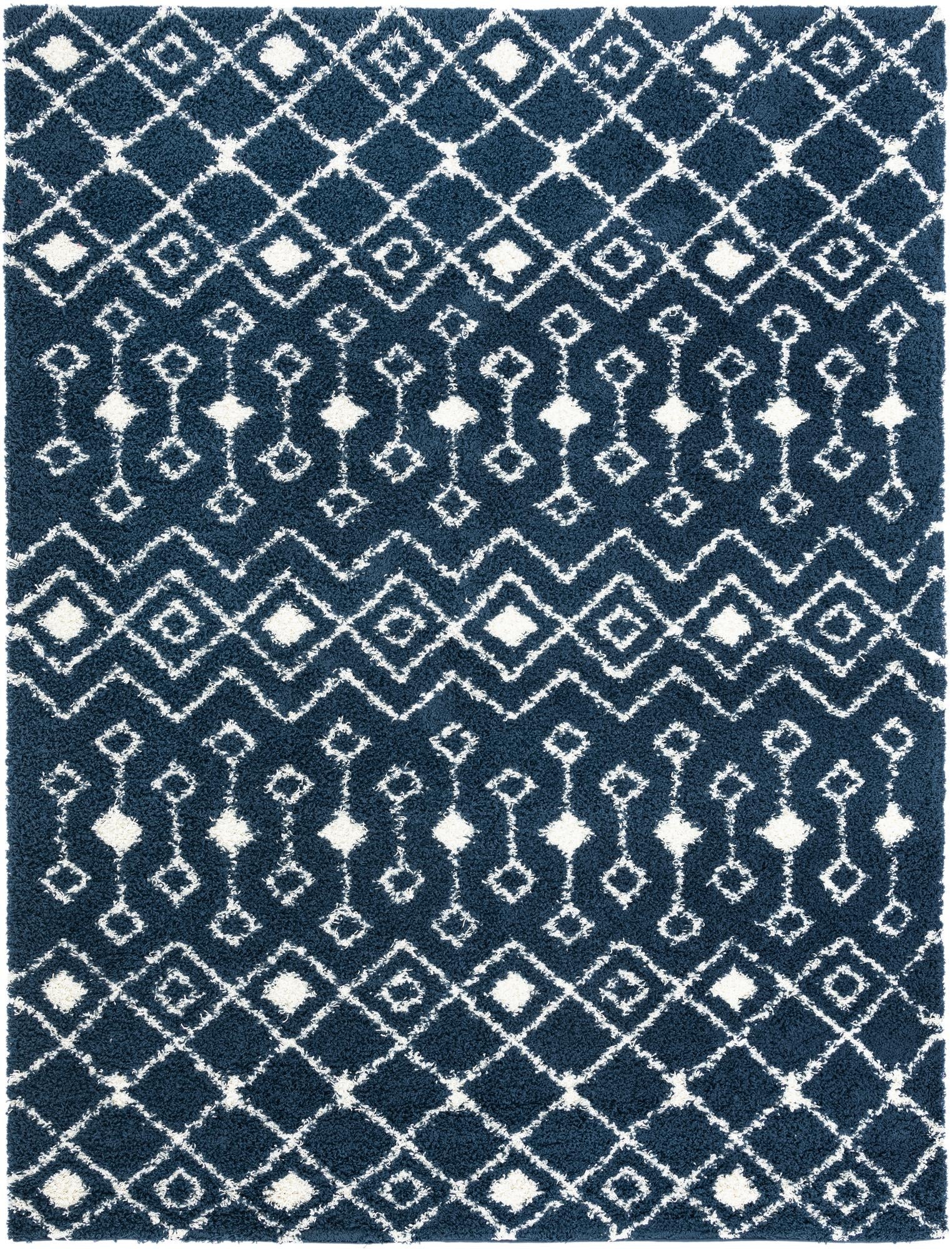 Berber Lattice Shag Collection Area Rug - Atlas (Navy Blue)