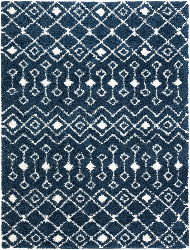 Berber Lattice Shag Collection Area Rug - Atlas (Navy Blue) Rectangle Navy Blue Main