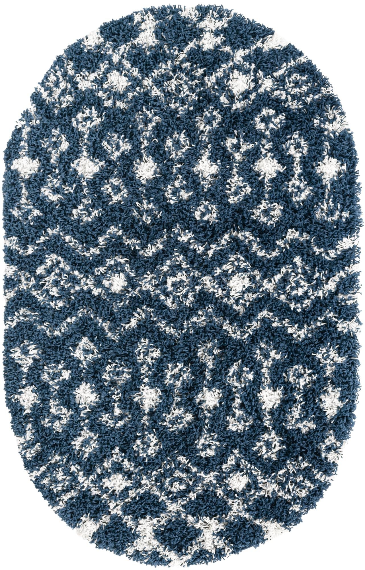 Berber Lattice Shag Collection Area Rug - Atlas (Navy Blue)