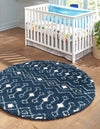 Berber Lattice Shag Collection Area Rug - Atlas (Navy Blue) Round Navy Blue  lifestyle 0