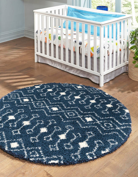 Berber Lattice Shag Collection Area Rug - Atlas (Navy Blue)