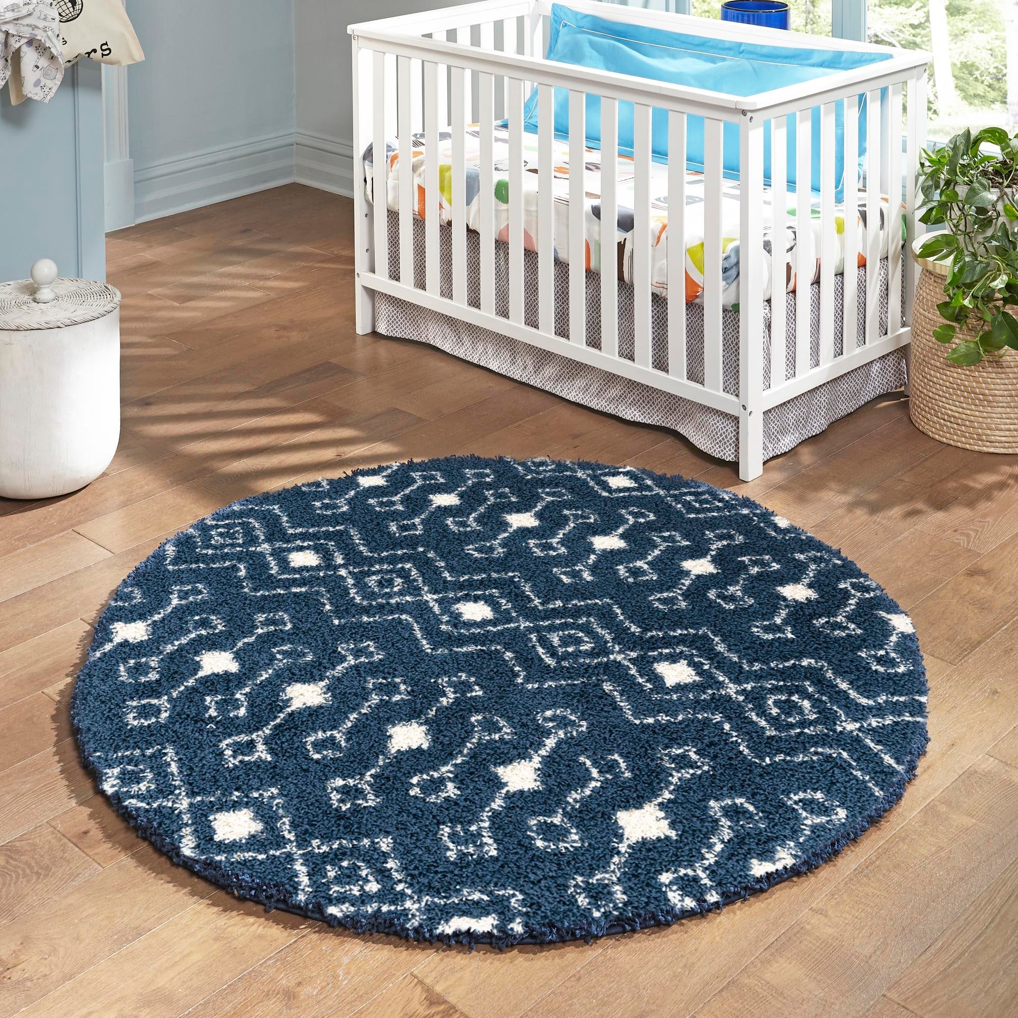 Berber Lattice Shag Collection Area Rug - Atlas (Navy Blue)