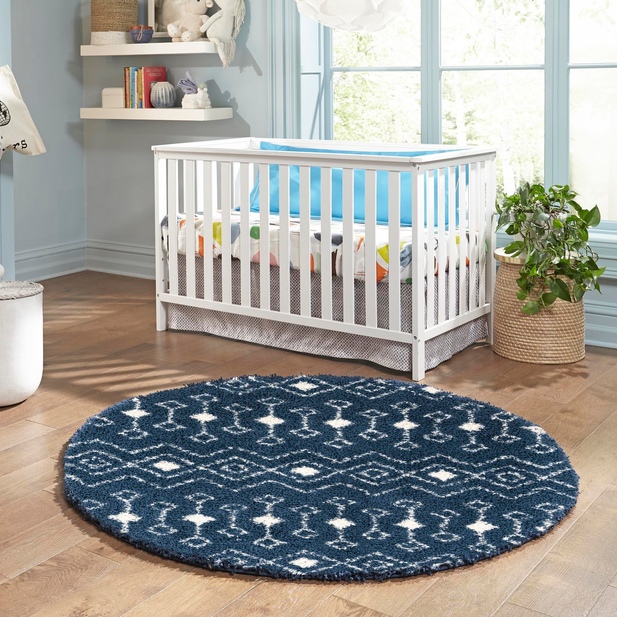 Berber Lattice Shag Collection Area Rug - Atlas (Navy Blue)