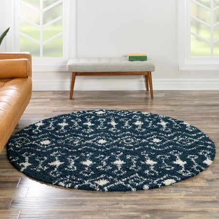 Berber Lattice Shag Collection Area Rug - Atlas (Navy Blue)