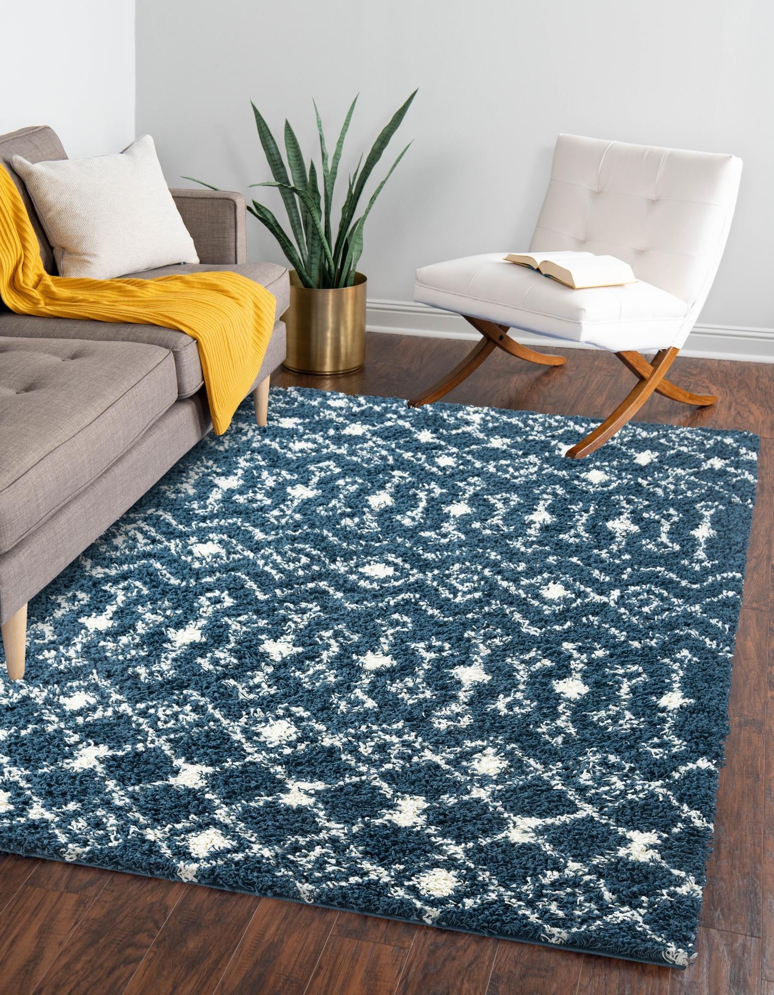 Berber Lattice Shag Collection Area Rug - Atlas (Navy Blue)