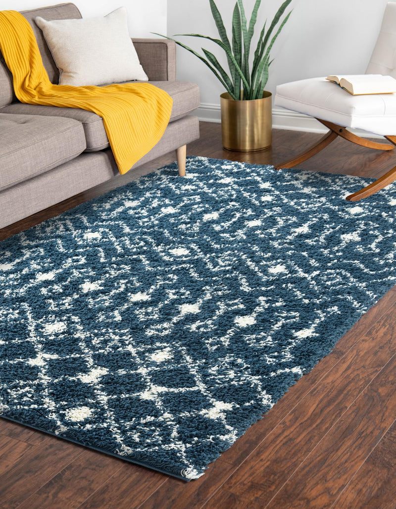 Berber Lattice Shag Collection Area Rug - Atlas (Navy Blue) Rectangle Navy Blue  lifestyle 2