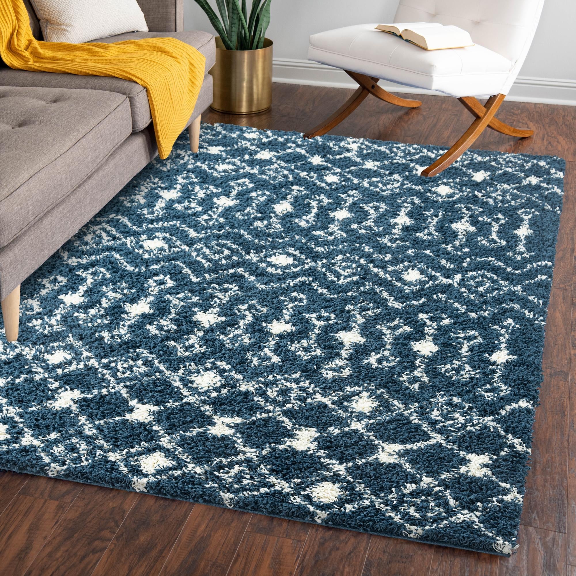 Berber Lattice Shag Collection Area Rug - Atlas (Navy Blue)