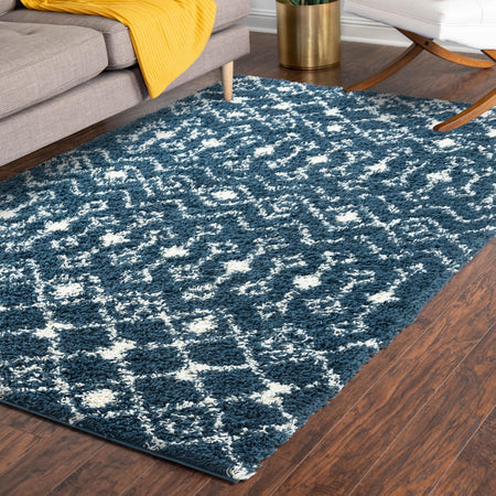 Berber Lattice Shag Collection Area Rug - Atlas (Navy Blue)