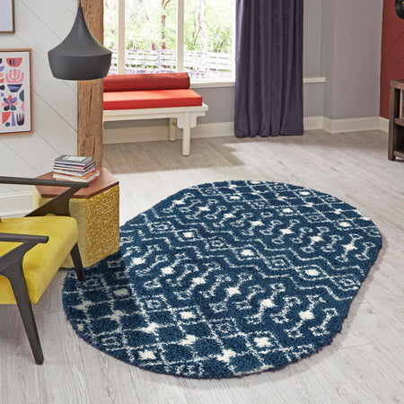 Berber Lattice Shag Collection Area Rug - Atlas (Navy Blue)