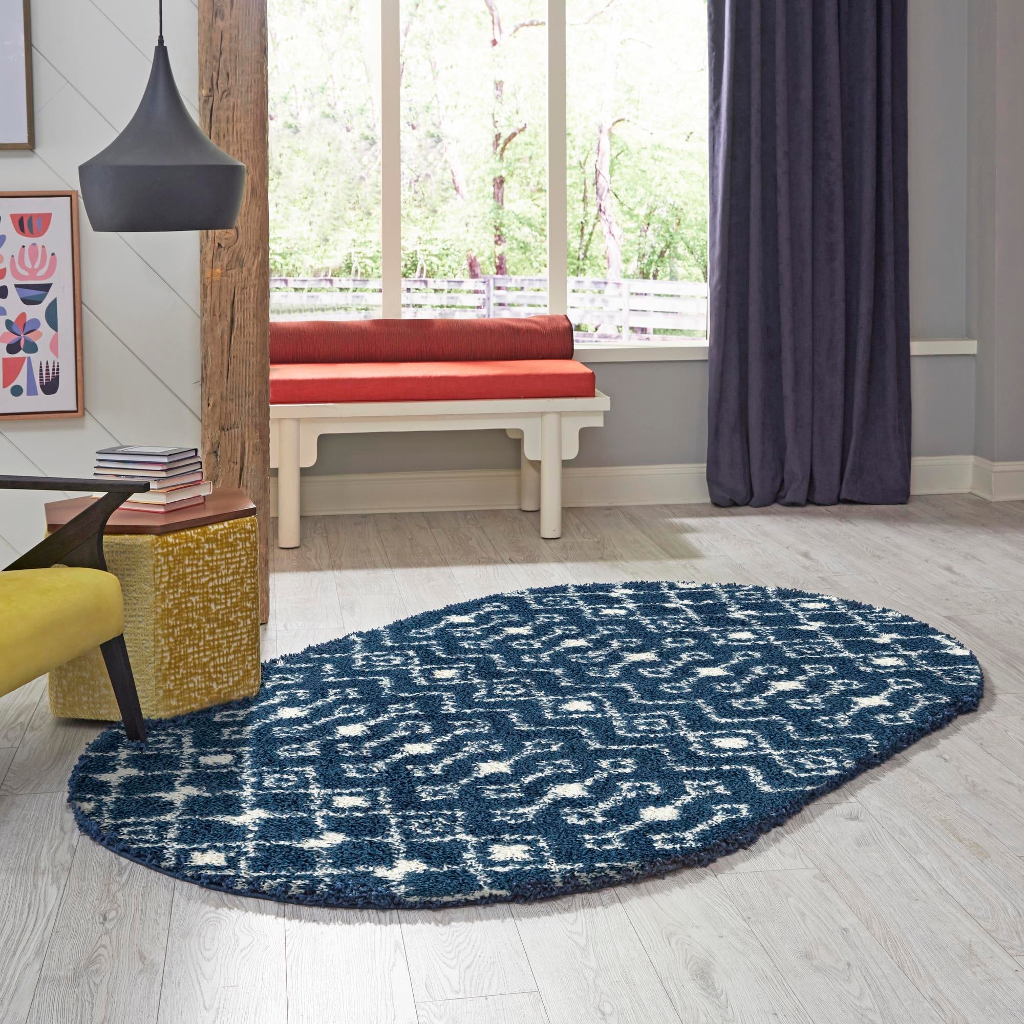 Berber Lattice Shag Collection Area Rug - Atlas (Navy Blue)