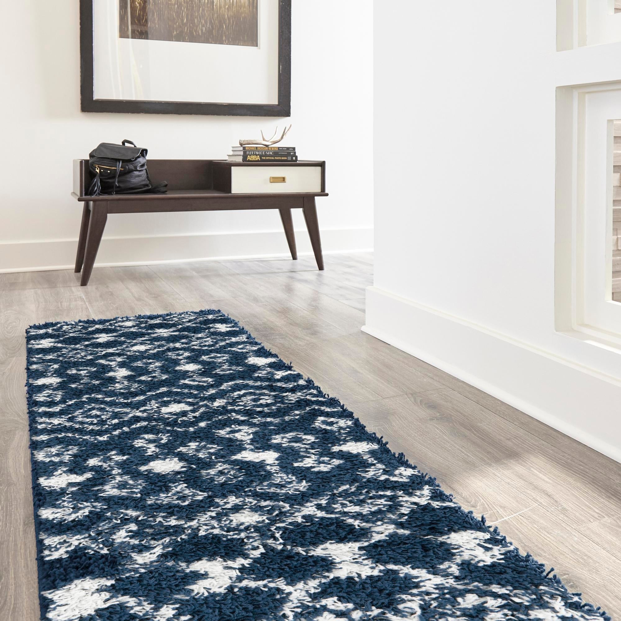 Berber Lattice Shag Collection Area Rug - Atlas (Navy Blue)