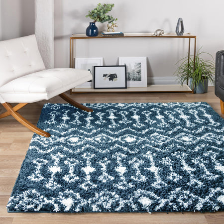 Berber Lattice Shag Collection Area Rug - Atlas (Navy Blue)