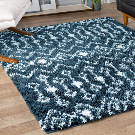 Berber Lattice Shag Collection Area Rug - Atlas (Navy Blue)