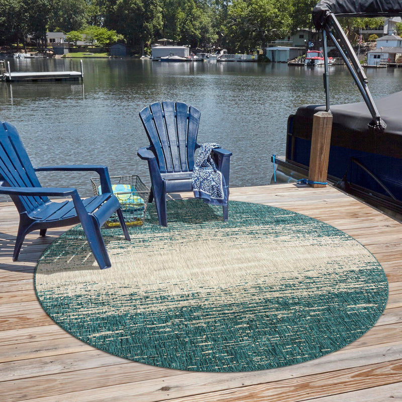 Urban Terrace Collection Area Rug -  Vanderbilt Round Teal  lifestyle 161