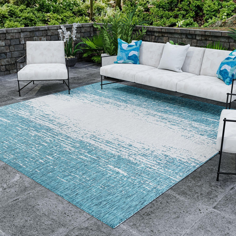 Urban Terrace Collection Area Rug -  Vanderbilt Square Teal  lifestyle 162