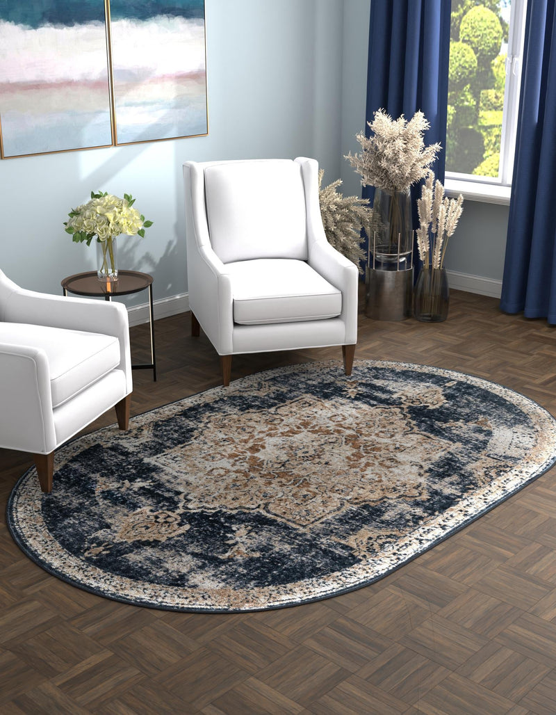 Coastal Manor Collection Area Rug -  Pelican Oval Dark Blue  lifestyle 33