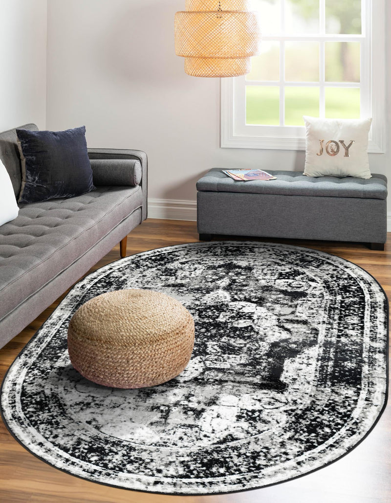 Riviera Elegance Collection Area Rug -  Menton (Black) Oval Black  lifestyle 8