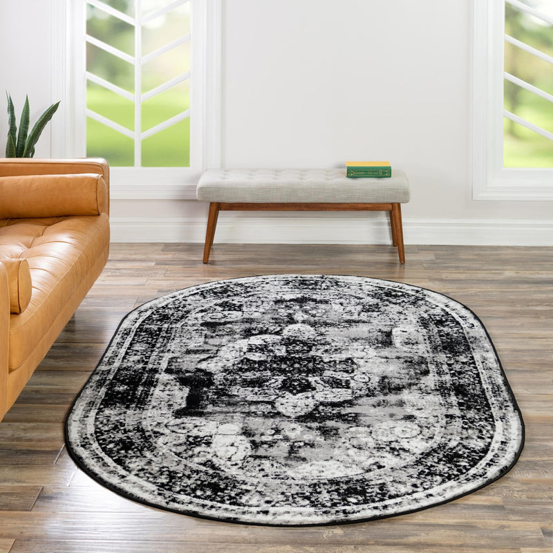 Riviera Elegance Collection Area Rug -  Menton (Black) Oval Black  lifestyle 30