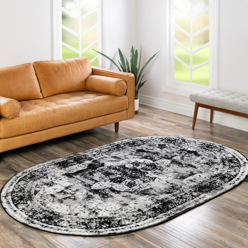 Riviera Elegance Collection Area Rug -  Menton (Black) Oval Black  lifestyle 31