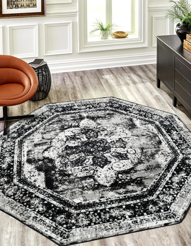 Riviera Elegance Collection Area Rug -  Menton (Black) Octagon Black  lifestyle 0