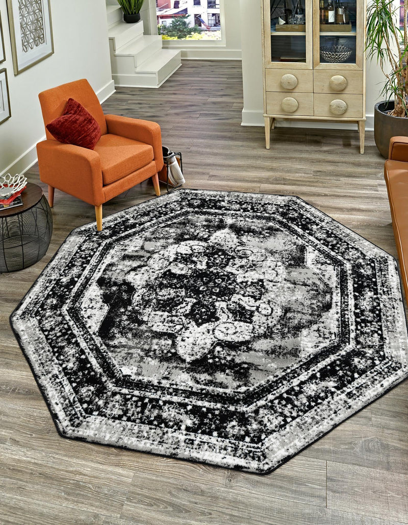 Riviera Elegance Collection Area Rug -  Menton (Black) Octagon Black  lifestyle 10