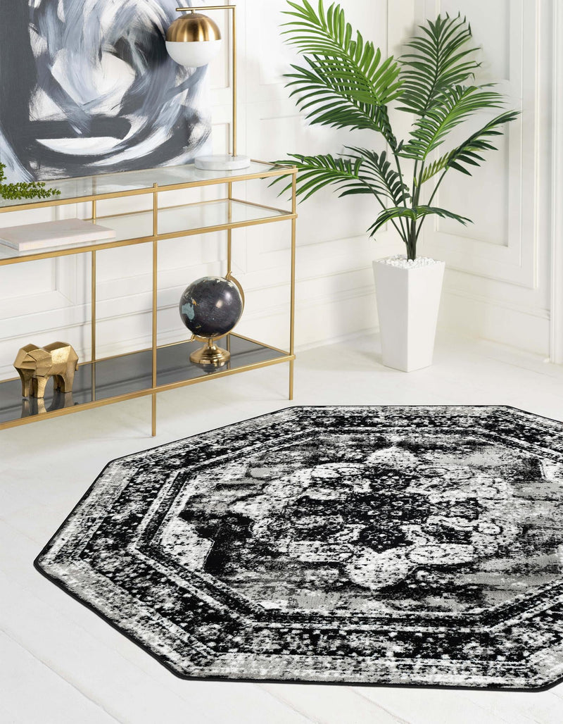 Riviera Elegance Collection Area Rug -  Menton (Black) Octagon Black  lifestyle 11