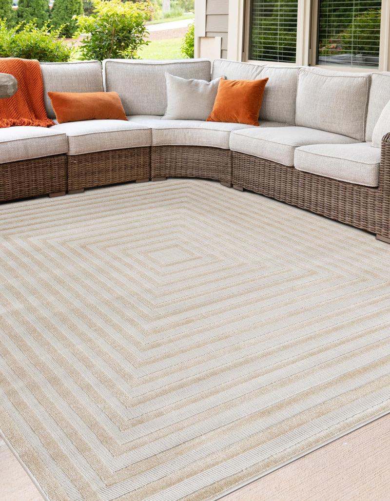 Catalina Cove Outdoor Collection Area Rug - Avalon Square Beige  lifestyle 117